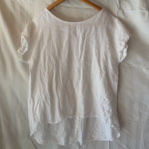 Terzo Millennio Made in Italy White Linen High-Low Top Women Large Beachy Travel